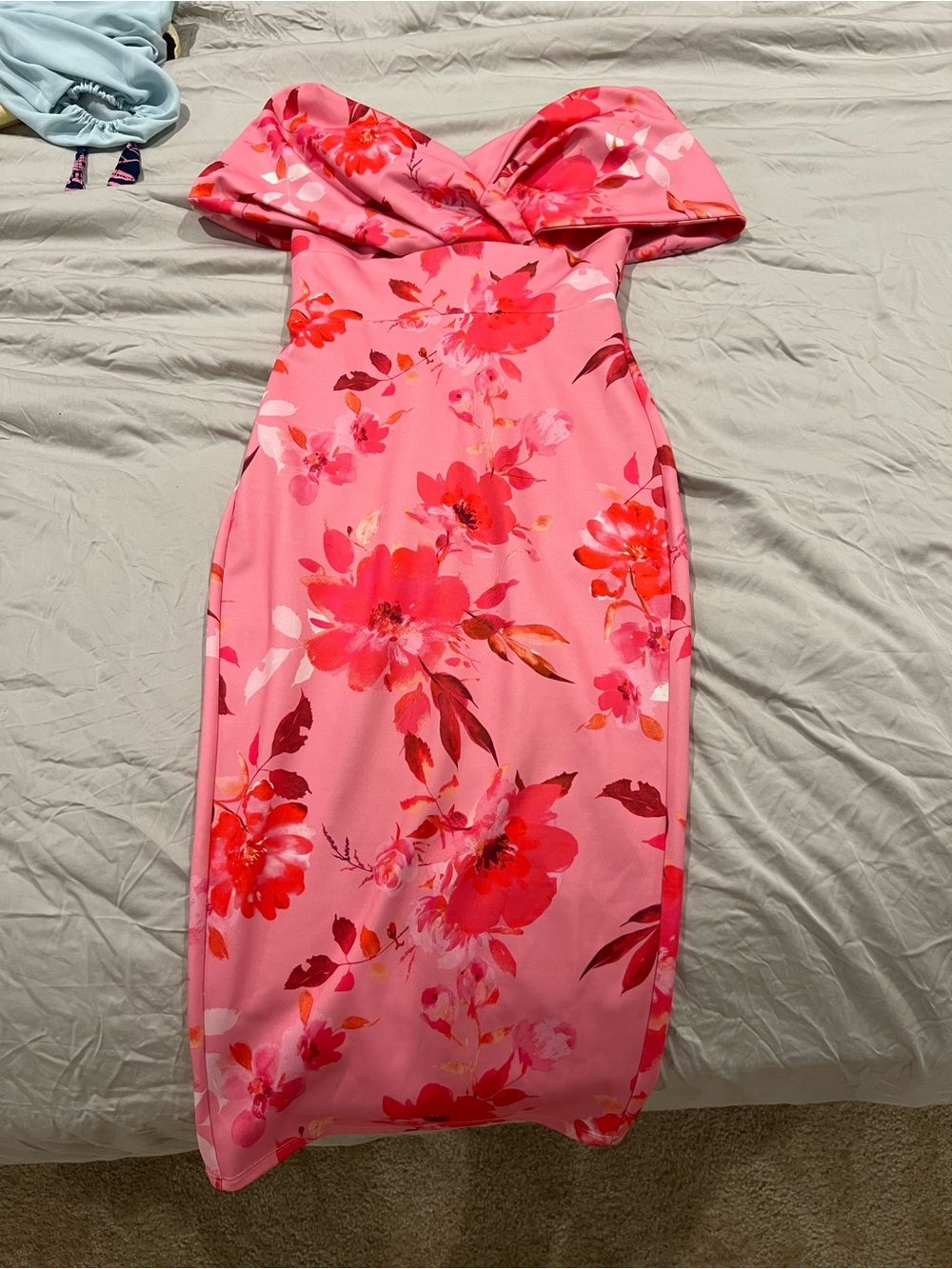 ASOS Petite Pink Floral Strapless Midi Dress